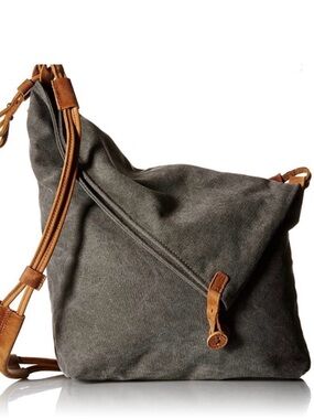 TOM CLOVERS GRAY CANVAS LEATHER STRAP LINED MESSENGER CROSSBODY TOTE BAG
